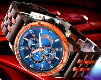 Luxury Wooden Watch, Wood Watch, Engraved Watch, Watch Leather Band Men, Unique Father's Day Gift Ideas, Watch Groomsmen Gifts