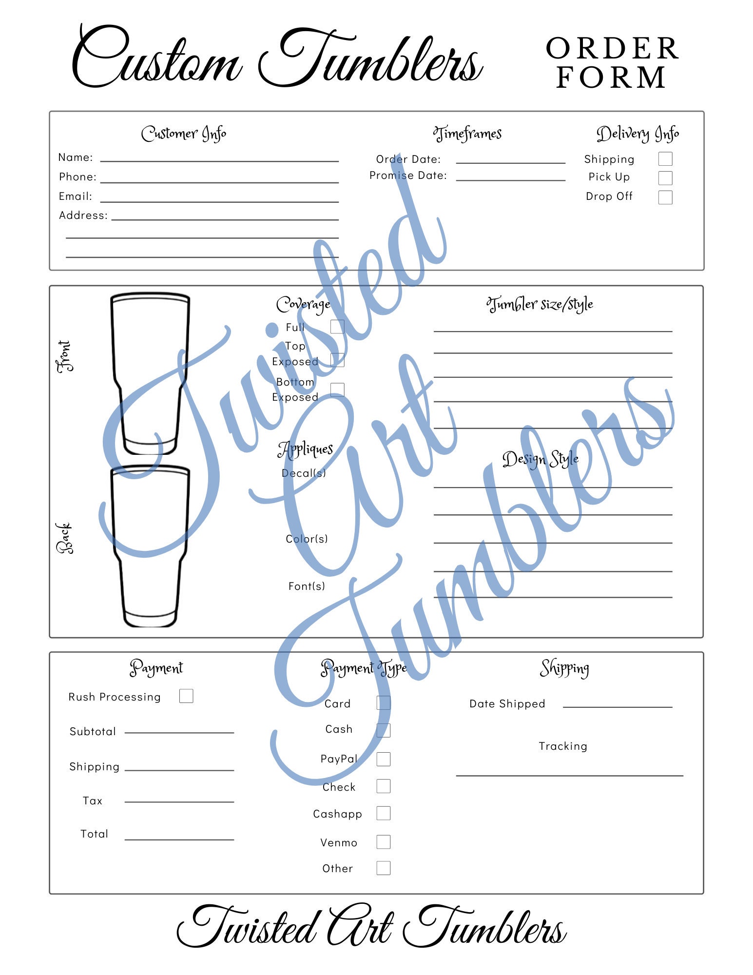 Custom tumbler order form Etsy