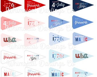 Fourth of July Pennant Flags // July 4th Flag Printables // Fourth of July Flags // USA Flags // American Girl Flags // American Boy Flags