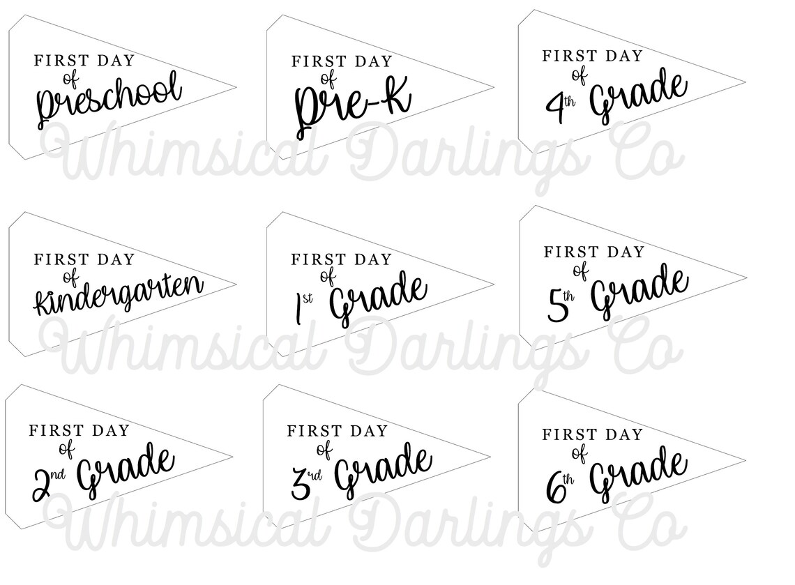 First Day of School Flag PRINTABLES Preschool Through 6th - Etsy Canada