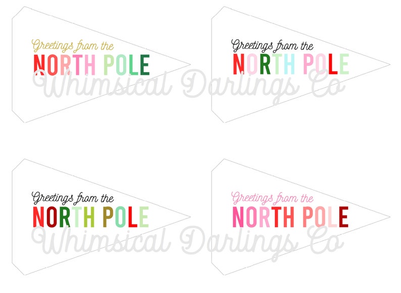 Greetings from the North Pole Flag Printables // Holiday Christmas flags // Christmas Pennant Flags image 2