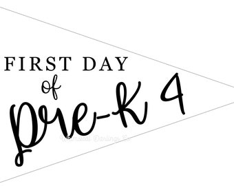 First Day of Pre-K 4 Printable Flag // First day of School Pennant Flag // First Day of preschool // First day of school flag