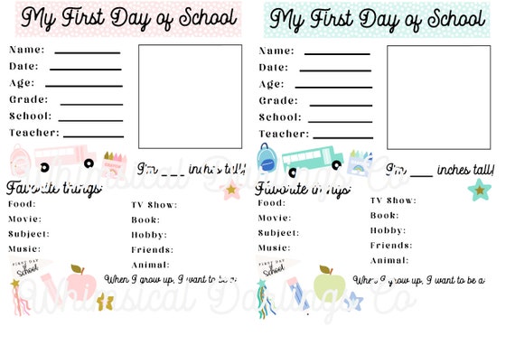 Back to School Printable Bundle // First Day of School Questionnaire // First Day of School Prints // Printable Classroom Decorations