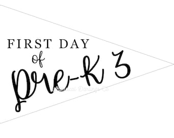 First Day of Pre-K 3 Printable Flag // First day of School Pennant Flag // First Day of preschool // First day of school flag