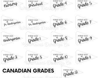 First Day of School Flag PRINTABLES Canadian Grades - nursery through Grade 12 // Canadian First Day of School Flag // Canadian Pennant Flag