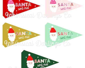 Santa Sent Me Flag Printables // Greetings from the North Pole Flag Printables // Holiday Christmas flags // Christmas Pennant Flags