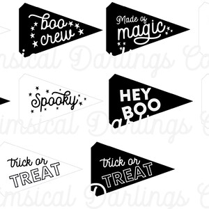 Utskrivbara Halloween-vimplar i svartvitt // Utskrivbara Halloween-vimplar // Halloween-flaggor // Boo-korg