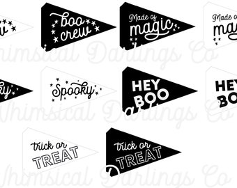 Halloween Pennant Flag Printables Black & White // Halloween Flag Printables // Halloween Pennants // Halloween Flags // Boo Basket