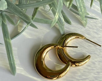Gold Plated C Shape Earrings, "Graceful Glow"
