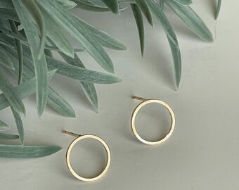 Gold Plated Circle Stud Earrings: "Circle of Light" 12mm