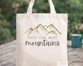 Faith Can Move Mountains tote bag | mountain illustration canvas tote