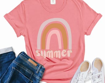 Summer Rainbow Graphic T-Shirt: Garment-Dyed Boho Tee