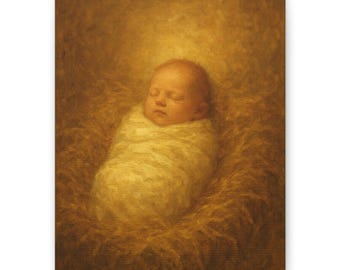 Baby Jezus canvas, "hemels licht", decor kinderkamer, kraamcadeau, pasgeboren kunst, kerstmis, uitgerekte muurkunst