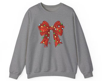 Festive Holiday Crewneck Sweatshirt with Colorful Bow Design, Cozy Christmas Gift, Unisex Winter Apparel, Holiday Sweater, Seasonal Style