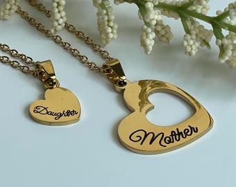 Gold Mother Daughter Heart Necklace, "Forever Connected"