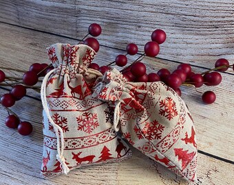Mini Christmas Drawstring Bags (set of 5)
