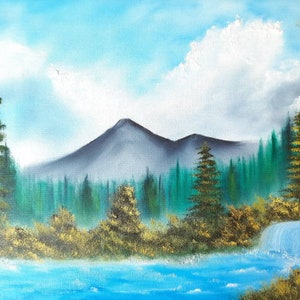 &quot;Bergblick Ölgemälde &quot;&quot;Wasserfall in den Rocky Mountains&quot;&quot; 16 &quot;x 20&quot; Original auf Leinwand Bob Ross style.&quot;