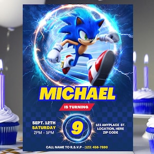Faire-part d'anniversaire Sonic, faire-part d'anniversaire modifiable, invitation de fête Sonic