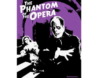 El Fantasma de la Ópera / Impresión artística original de la película romántica de terror vintage de 8” x 10”