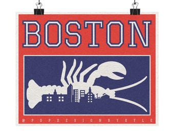Boston / Lámina artística original de Boston de 20 x 25 cm (8" x 10")