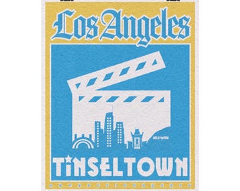 Los Ángeles Tinseltown / Lámina artística original de Los Ángeles de 20 x 25 cm (8" x 10")
