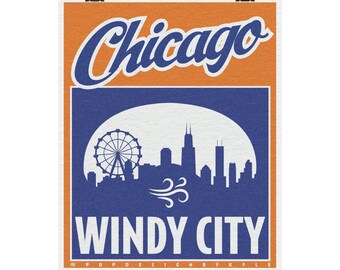 Chicago, la Ciudad de los Vientos / Lámina artística original de Chicago de 20 x 25 cm (8" x 10")