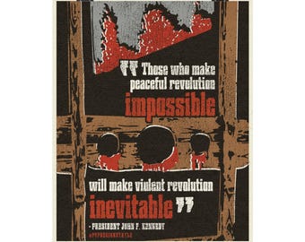 Revolución Pacífica / Lámina artística original de 20 x 25 cm (8" x 10") sobre la protesta contra JFK