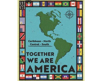 Somos América / Lámina artística original de 20 x 25 cm (8" x 10") con diseño estadounidense.