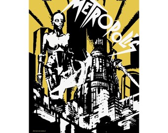 Metrópolis / Impresión artística de película de ciencia ficción vintage con diseño original de 8” x 10”