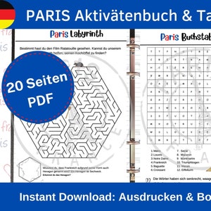 PARIS Aktivitätenbuch für Kinder |  Reise Tagebuch | Reisespiele | Zum Ausdrucken & auf Deutsch | Paris Printable