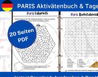 PARIS Aktivitätenbuch für Kinder |  Reise Tagebuch | Reisespiele | Zum Ausdrucken & auf Deutsch | Paris Printable