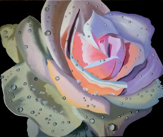 Rose Painting Flower Original Art Hyperrealism Art Large Etsy