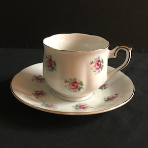 Vintage Porcelain Cup and Saucer Roses with Gold Trim  by FTD from the 1970&#39;s