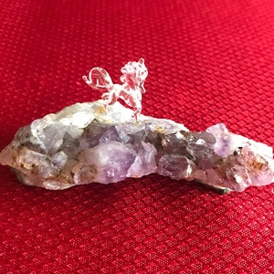 Vintage Blown Glass Horse on Top of Amethyst Crystal
