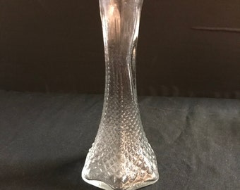 Vintage E.O Vintage Brody Co C-920 Diamond Lattice Style Clear Glass Bud Vase Fluted