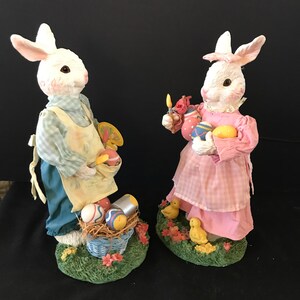 Vintage Collectible Resin Boy and Girl Spring Bunnies