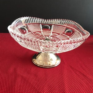 Vintage Crystal Sawtooth Compote with Silver Plate Pedestal Made West Germany 1985
