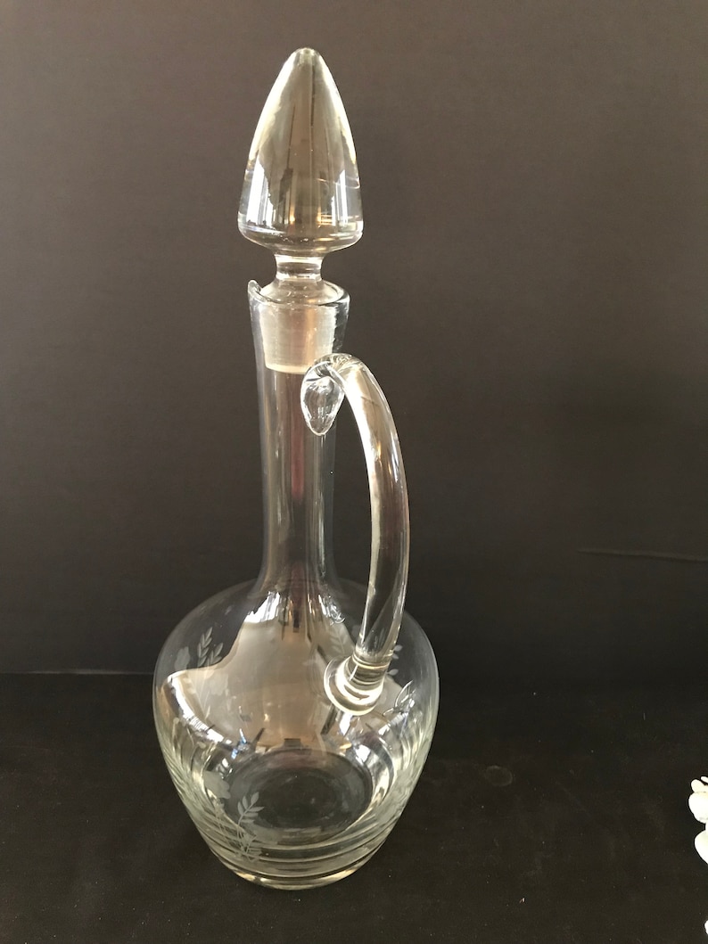 Vintage Crystal Decanter Etched Flower and Leaf Design by Princess
