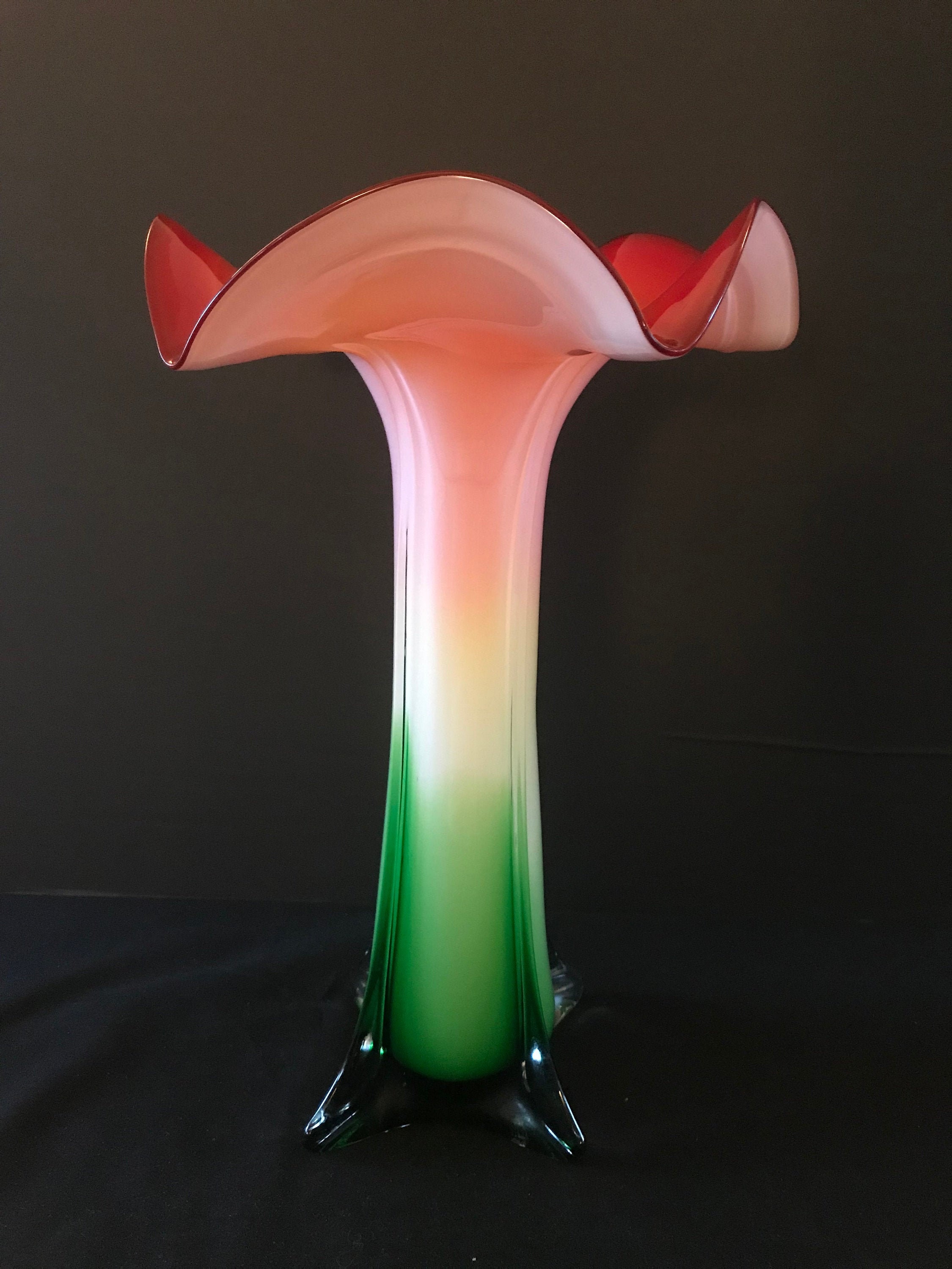 Vintage Cased Art Glass Trumpet Vase Etsy