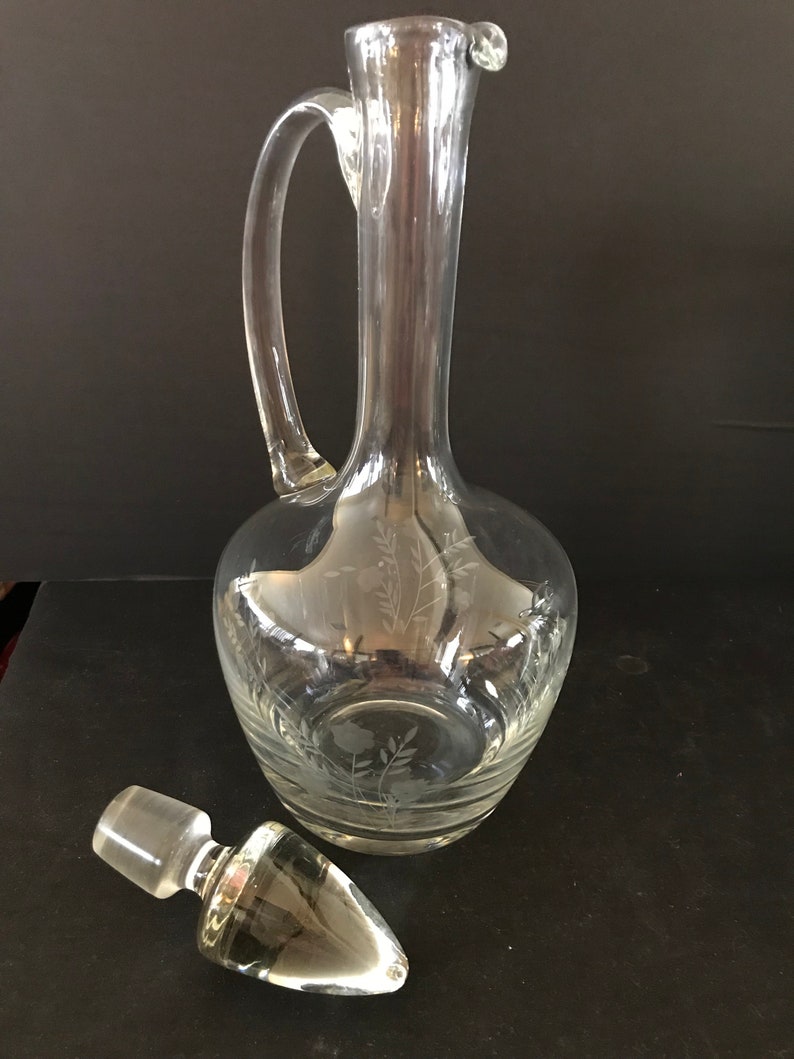 Vintage Crystal Decanter Etched Flower and Leaf Design by Princess