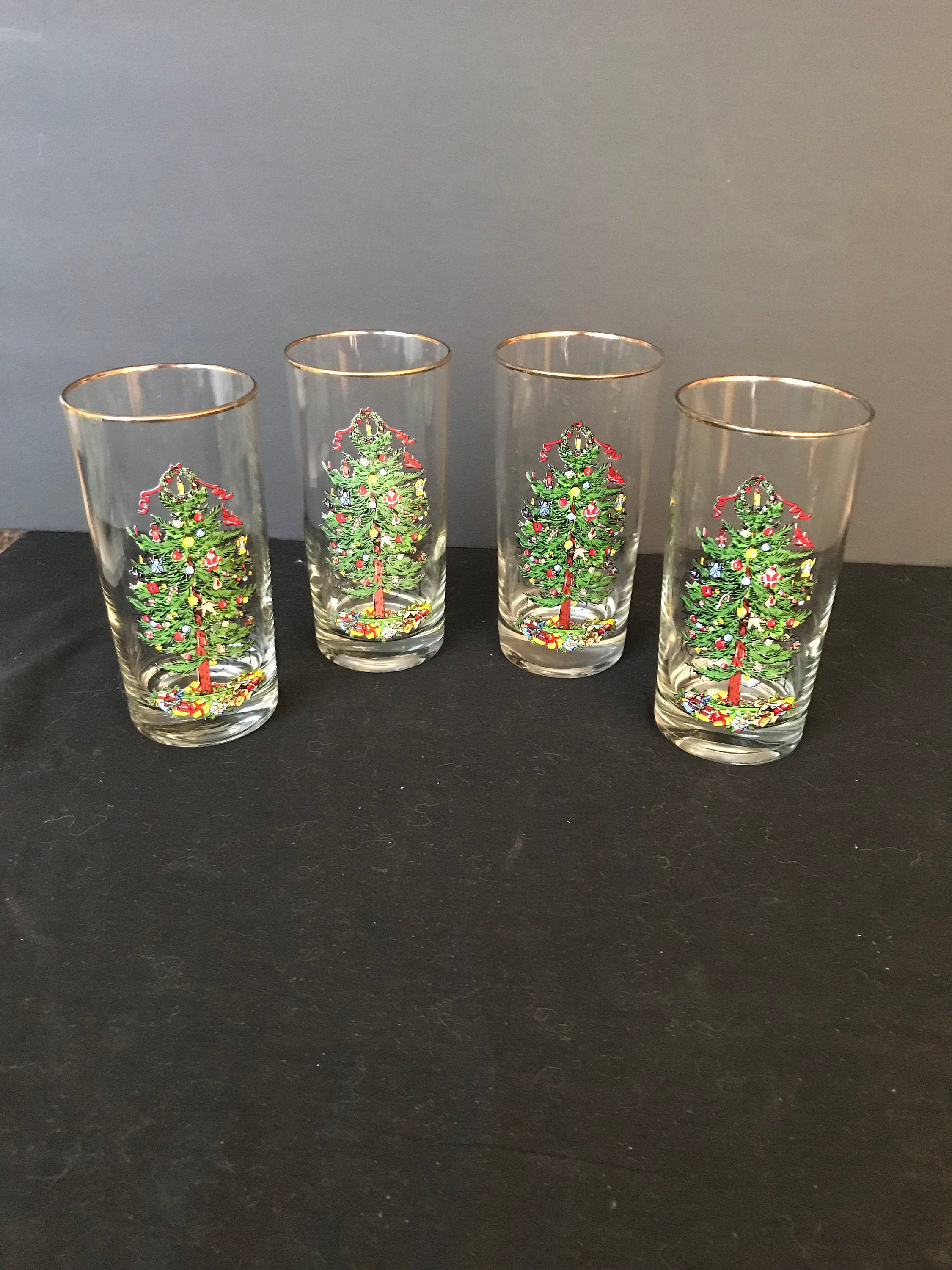 Vintage Set of 4 Christmas Tree Drinking Glasses With Gold - Etsy