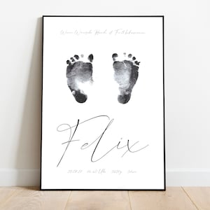 Nacimiento, póster, regalos personalizados, imagen habitación de los niños, digital, decoración de pared, autoimpresión, PDF, póster de nacimiento, mano y huella