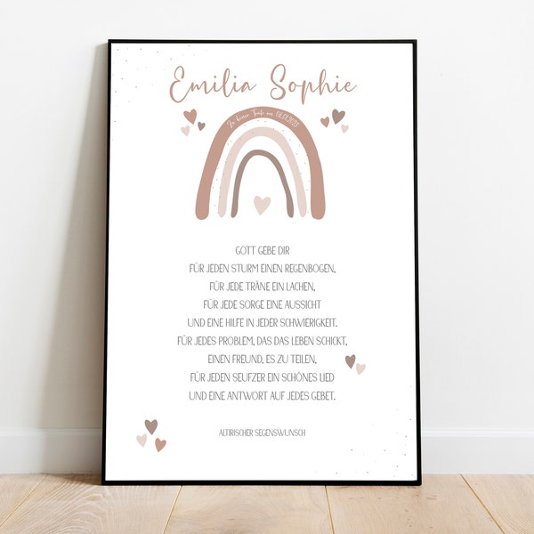 Christening gift, self-print, PDF, personalized gifts, picture children's room, print file, godparent letter, baptism, individual, rainbow