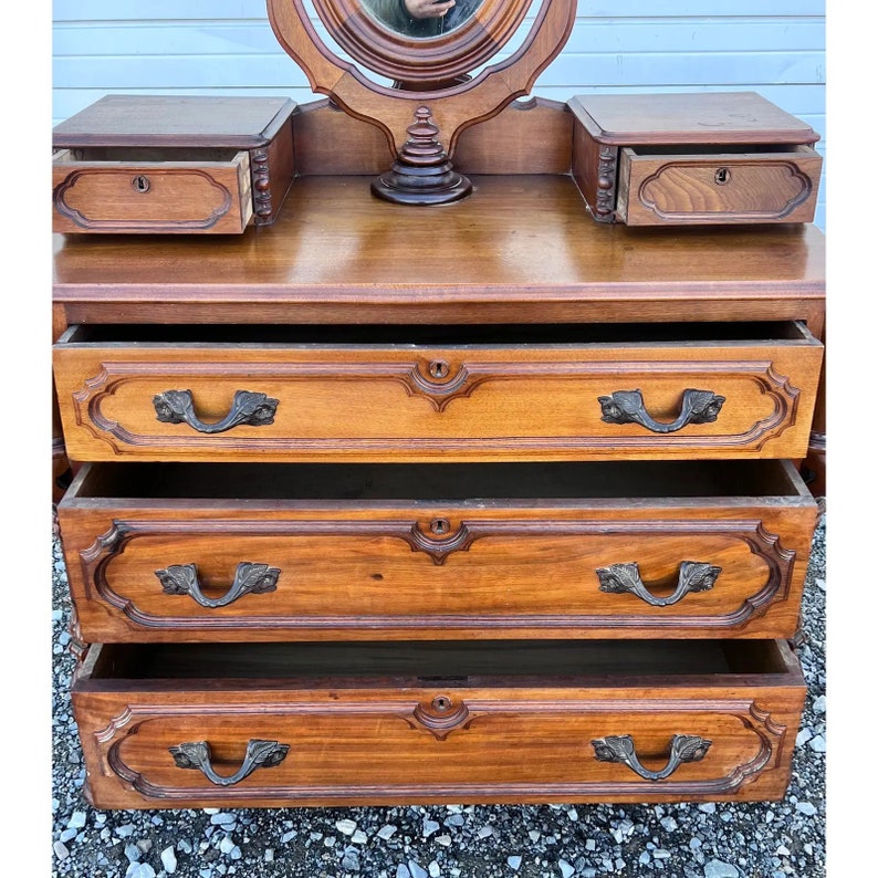 Antique Victorian Black Walnut Carved Chest of Drawers image 5