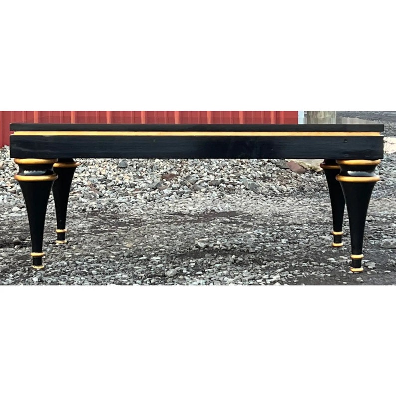 Hollywood Regency Black Lacquer and Gold Coffee Table image 9