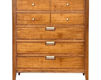Vintage Mid Century Basic Witz Walnut 5 Drawer Highboy