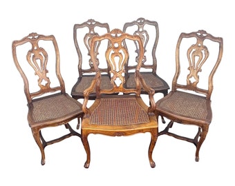 Late 19th Century Acanthus Carved Cane Seat Chairs - Made in France - Set of 5