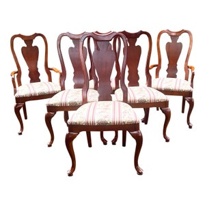 Vintage Stanley Furniture American Craftsman Collection Cherry Queen Anne Traditional Dining Chairs Set of 6 image 1