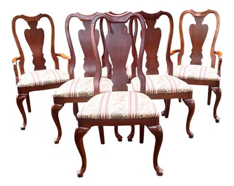 Vintage Stanley Furniture American Craftsman Collection Cherry Queen Anne Traditional Dining Chairs - Set of 6