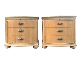 Lexington "Atlantic Overtures" Cerused Oak Bow Front Commodes Large Nightstands - a Pair